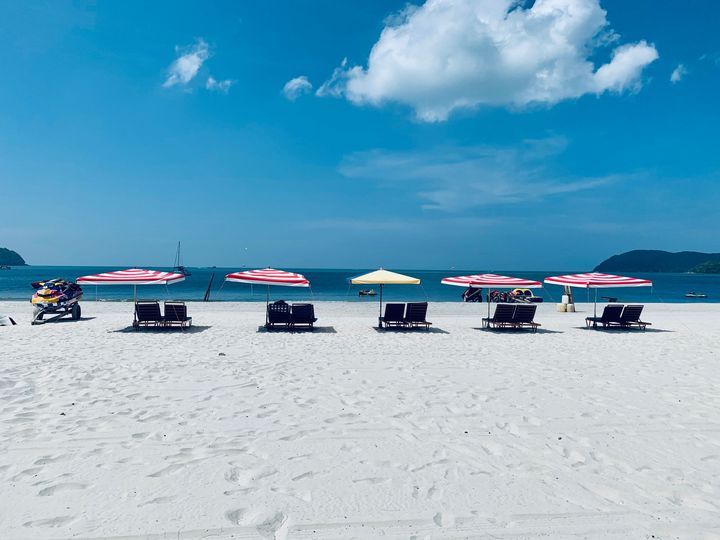 Sandy beach with loungers, Langkawi
